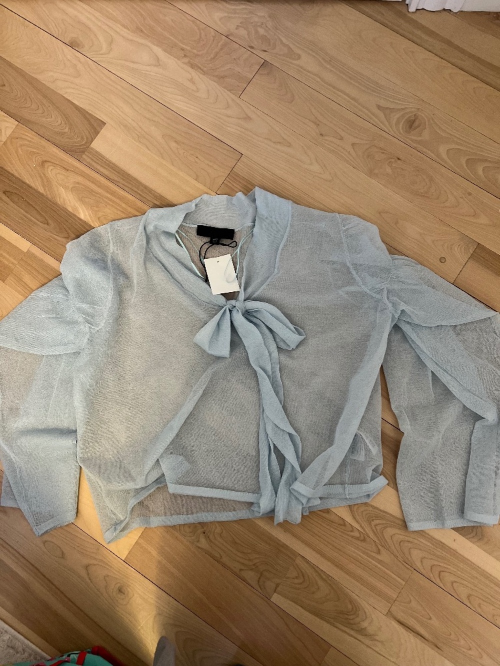 Zara Light Blue Sheer Tie-Front Blouse